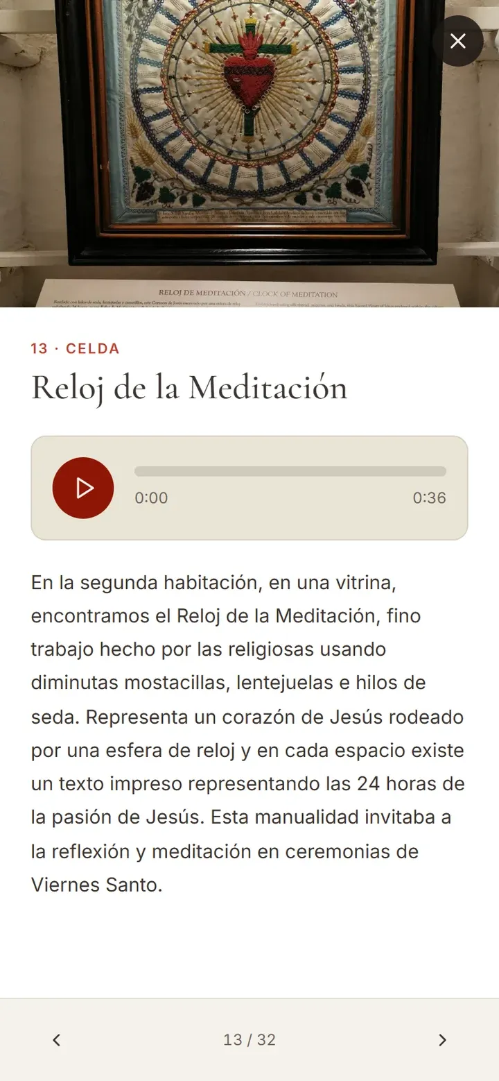 Ficha de un ambiente del plano en un teléfono, con su historia y la audioguía.