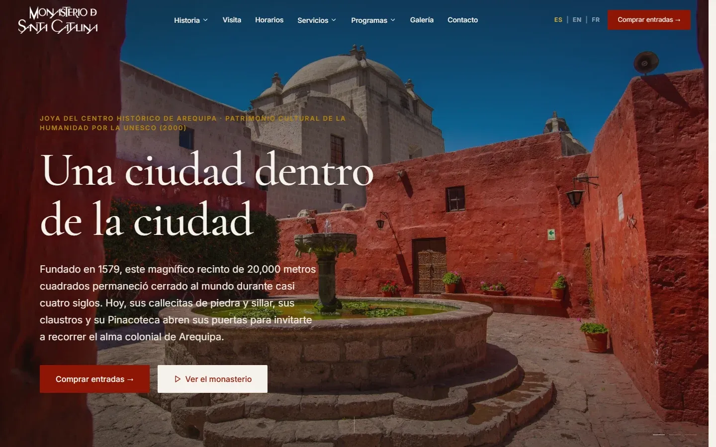 Portada del sitio del Monasterio de Santa Catalina, con el acceso a la compra de entradas.